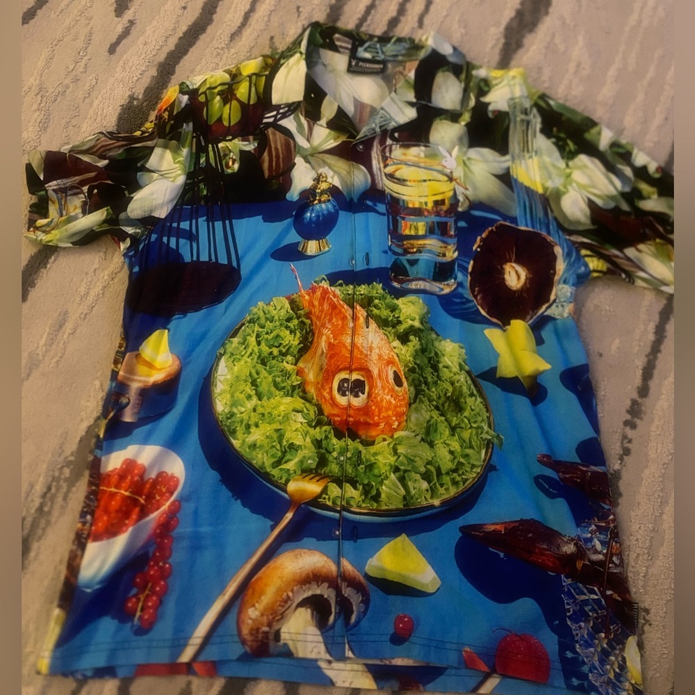 Pleasures Vibrant Blue Graphic Casual Button Down Shirt